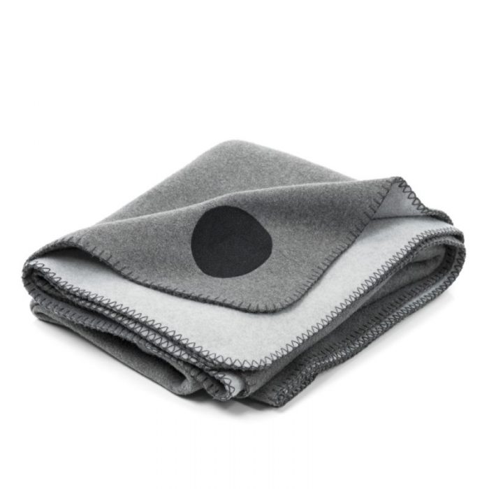 Folded grey designer fleece blanket for indoor and outdoor use