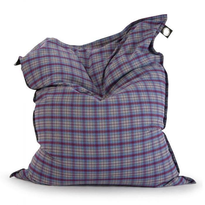 large rectangle pillow shaped super sized bean bag in flannelette check print in purple and grey