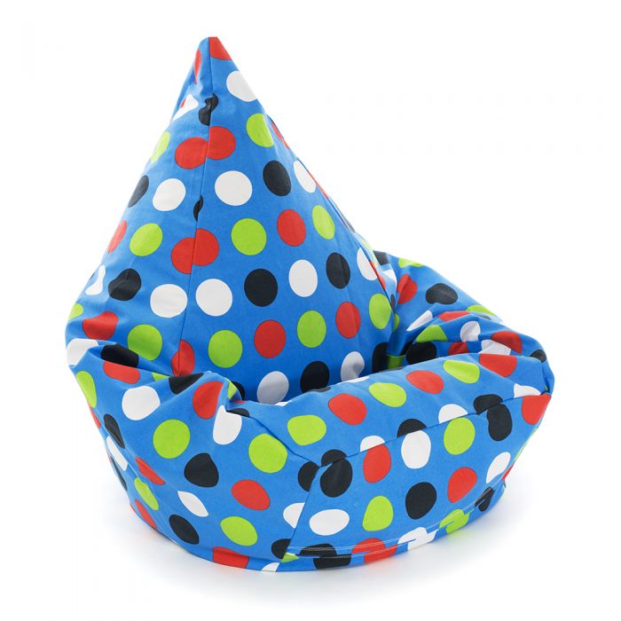 Large blue spots polka dot tear drop shaped kids bean bag