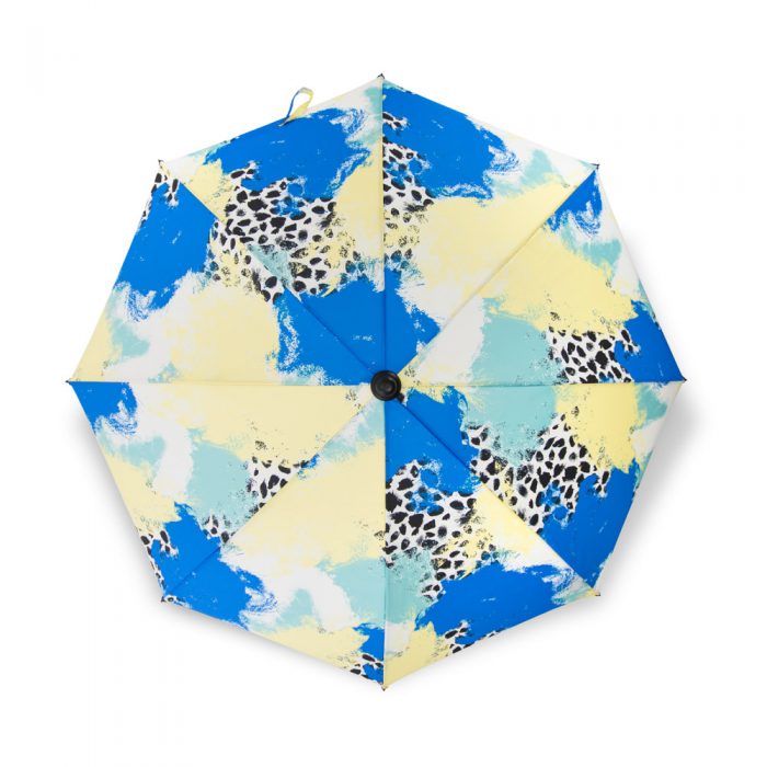 The bright contemporary designer print Tier UPF50+ sun beach umbrella from above