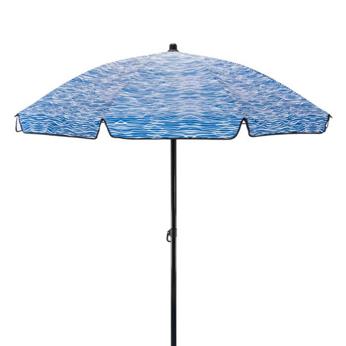 blue and white wavy striped sun umbrella