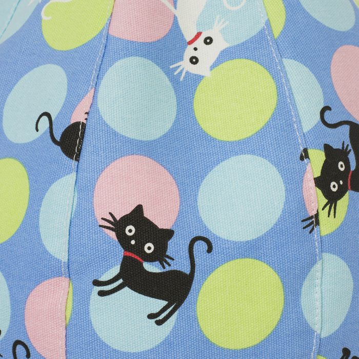 Close up of the polka dot cat print fabric