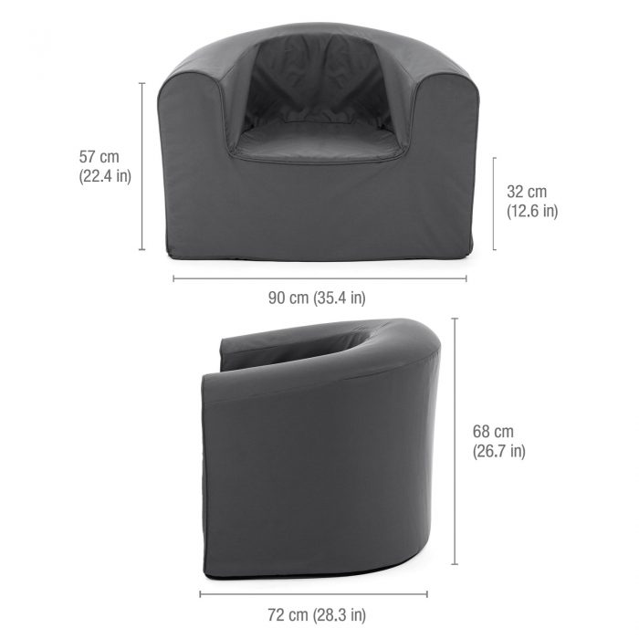 Image shows dimensions of the castle rock grey pop lounge foam armchair