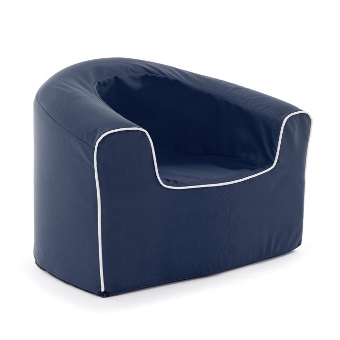Oblique view of the navy kids pop armchair foam seating