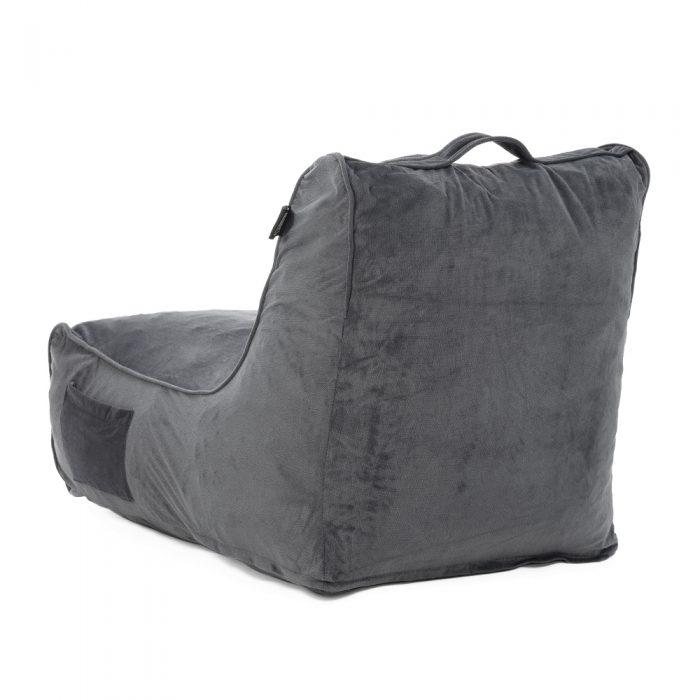 Back view of the coastal haven charcoal grey pop foam lounge showing the side pocket and carry handle