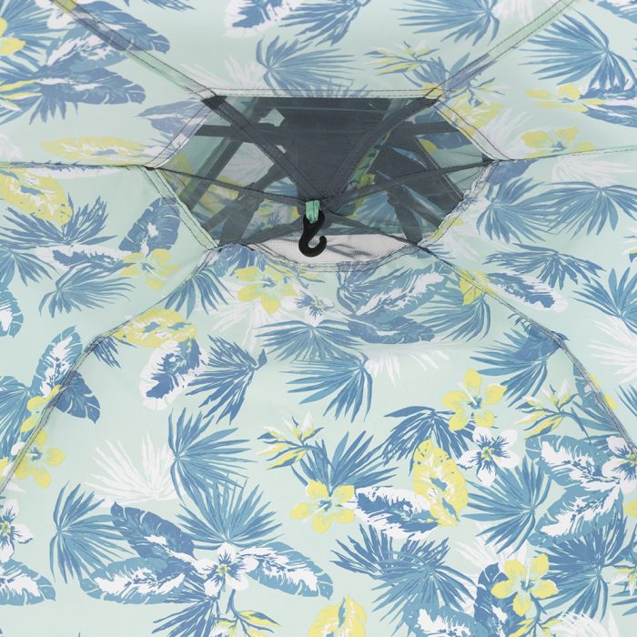 Close up of the central hanging hook in the tropical leaf print auto ezee sun shelter