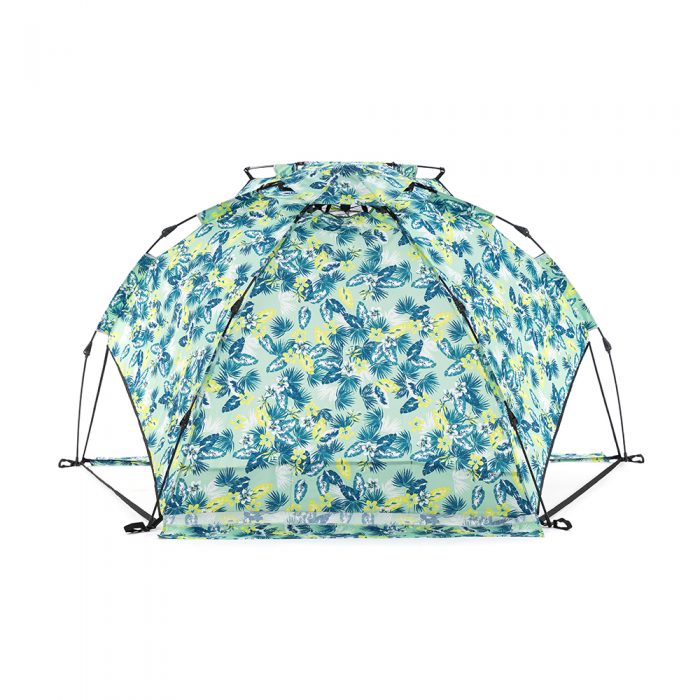 The green tropical print adventure sun shelter from the back.
