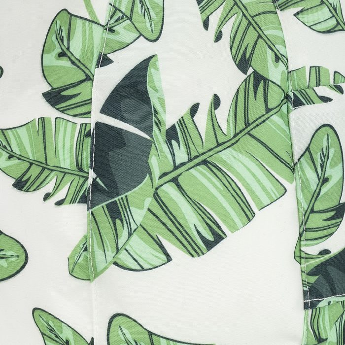 Close up of the tiki leaf print detail