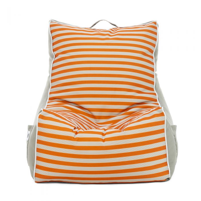 Front view of the retro coastal lounge bean bag chair showing the horizontal striped centred panel