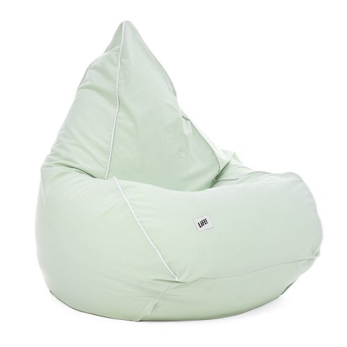 Tropical green adult tear drop bean bag. Shows shape and contrast piping