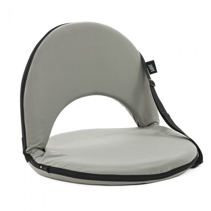 Oblique view of the ozark grey cushion recliner beach chair