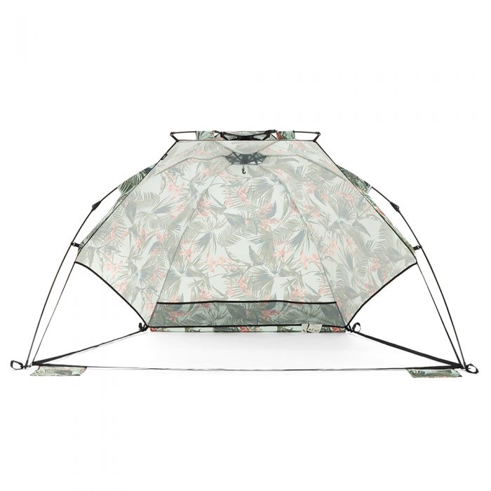 Front view of the waikiki airlie sun shelter. Storage pocket and hanging hook are visible