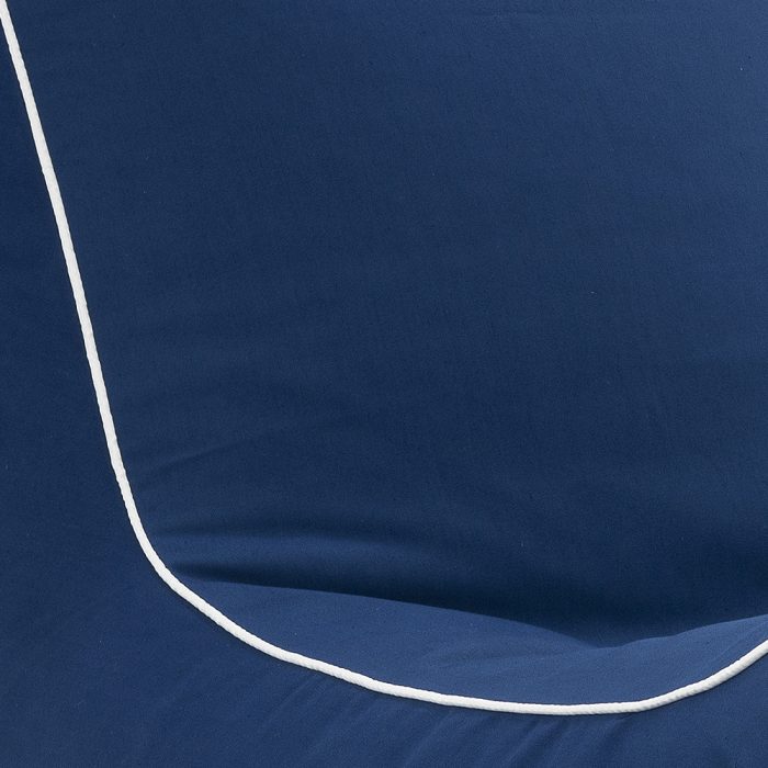 Close up of white piping trim on the coastal lounger blue steel bean bag
