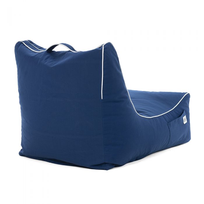 Back view of the blue navy steel coastal lounger bean bag