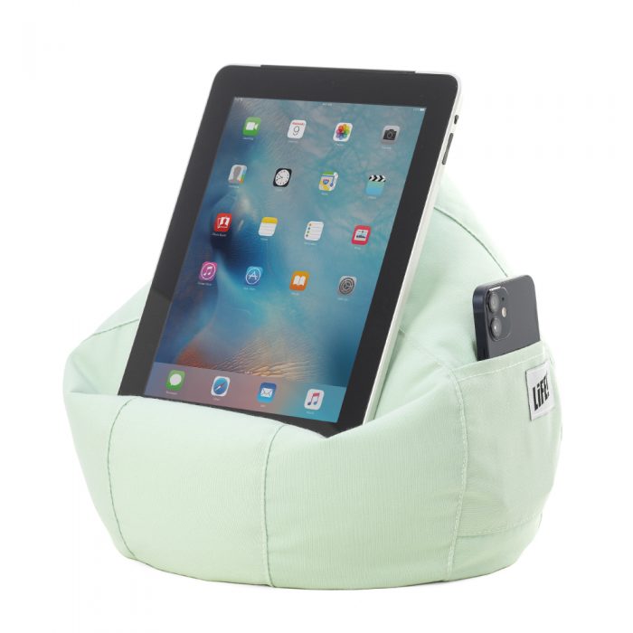 Tropical green iCrib holding an iPad and phone