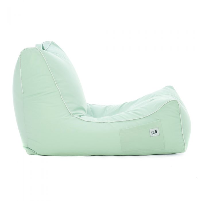 Side view of the tropical green coastal lounger bean bag